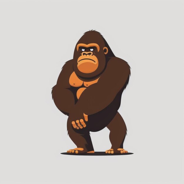 A gorilla standing with his arms crossed and his back turned to the side.