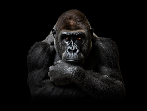 Photo gorilla studio shot isolated on clear black background generative ai