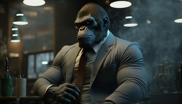 Gorilla in a suit in a pub