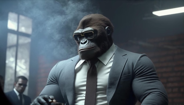 Gorilla in a suit in a pub