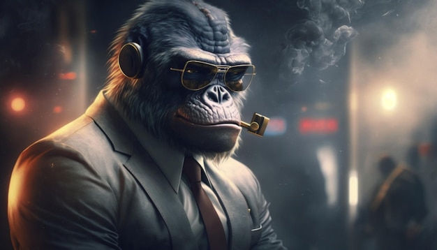 Gorilla in a suit in a pub