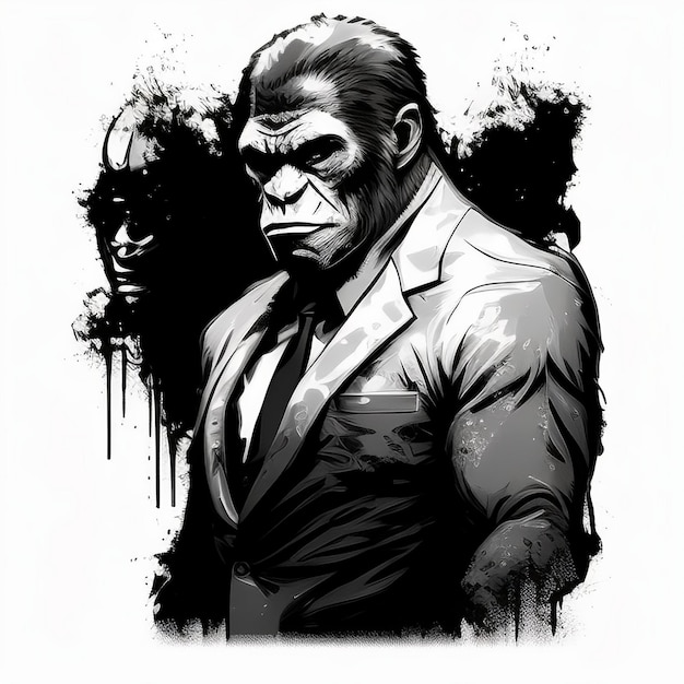 A gorilla in a suit with the word gorilla on it