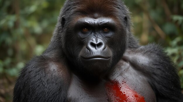 Photo a gorilla that is wearing a red shirt