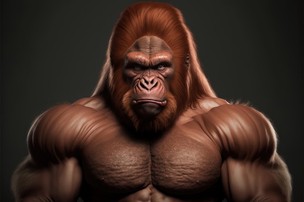 A gorilla with a big muscular face is shown.