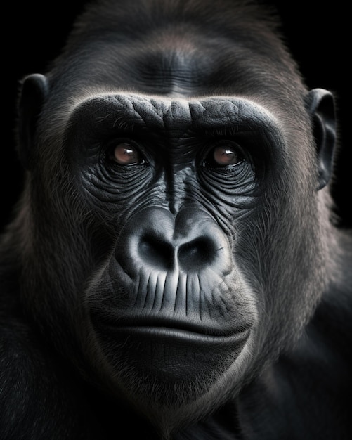 A gorilla with a black background and a black background.