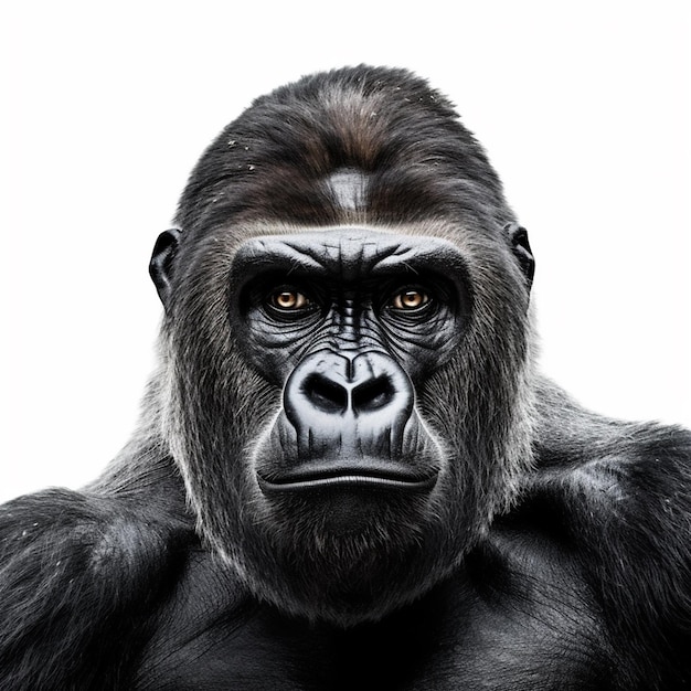 A gorilla with a black background and a white background.