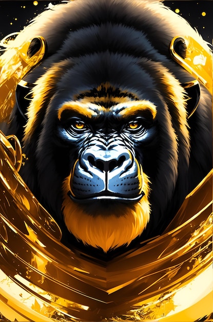 A gorilla with a golden background