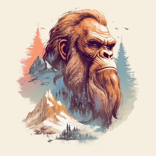 A gorilla with a mountain background