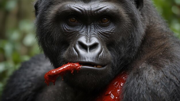 Photo a gorilla with a red scarf around his neck