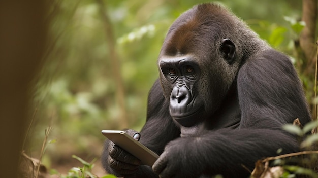 Gorilla with smart Tablet and Generative AI