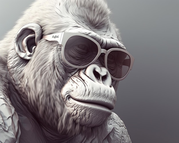 A gorilla with sunglasses on and a white gorilla wearing sunglasses.