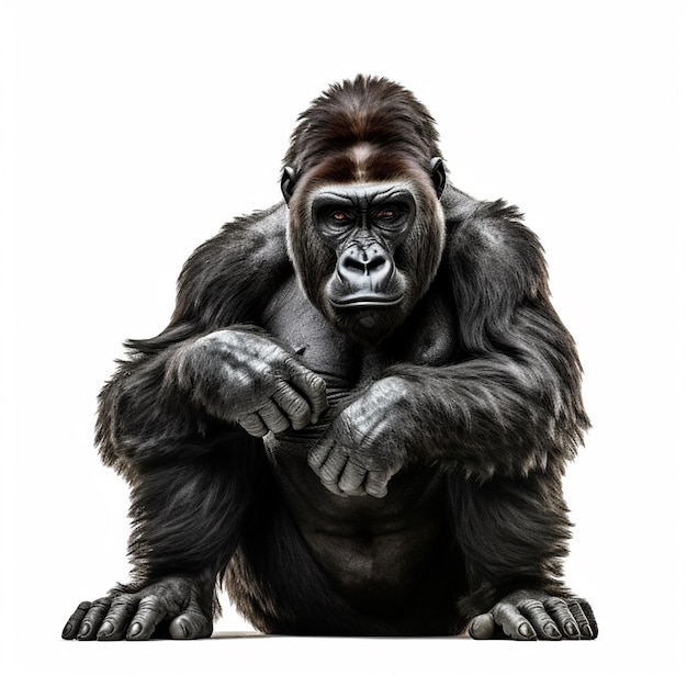 A gorilla with a white background and a black back