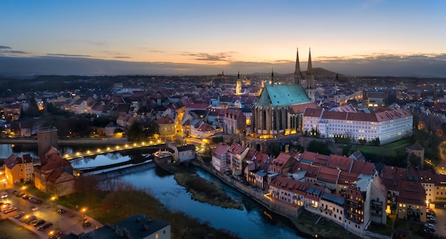 Gorlitz Germany Panoramic aerial view of old town at dusk