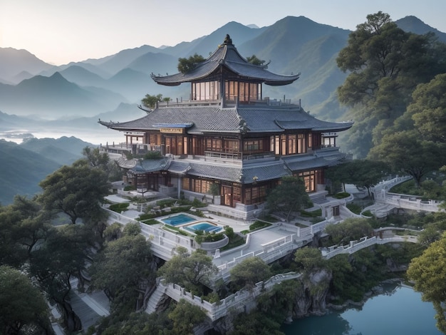 Goseonggun Gyeongsangnamdo South Korea November 6 2020 Aerial view of golden Buddha Statue