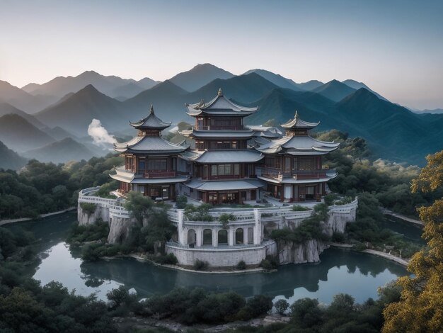 Goseonggun Gyeongsangnamdo South Korea November 6 2020 Aerial view of golden Buddha Statue