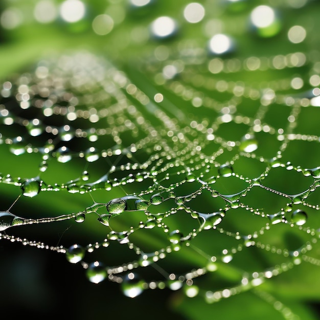 Gossamer Dew Spiderweb versierd met waterdruppels Generatieve AI