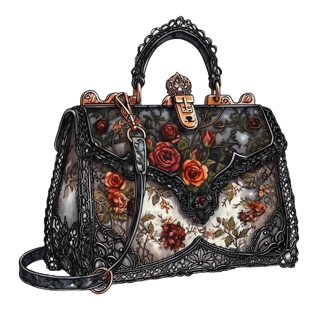 Gothic antique purse watercolor illustration