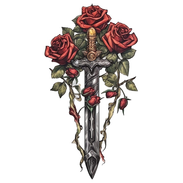 Gothic antique sword watercolor illustration