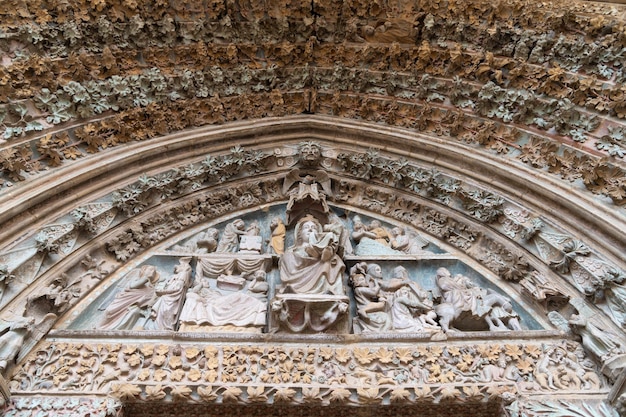 Gothic arch with carving of the church of Santa Maria la Real Olite Navarra Spain