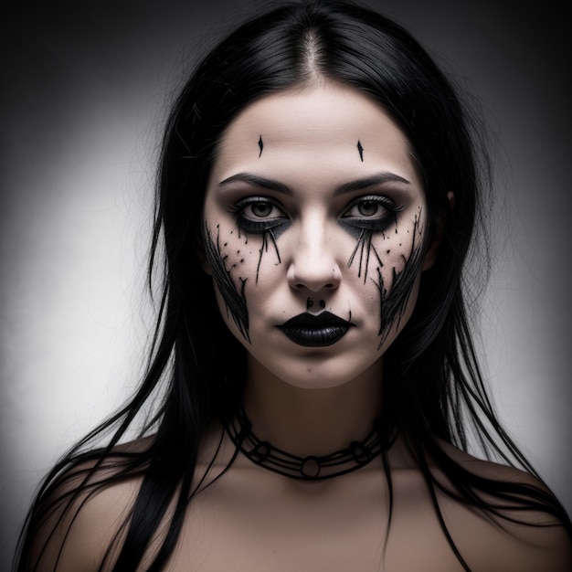 Gothic Beauty Prachtig portret van een vrouw versierd met ingewikkelde zwarte verf