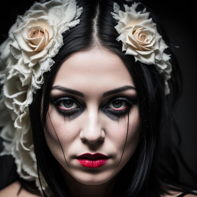 Photo gothic beauty stunning portrait of a woman adorned in intricate black paint