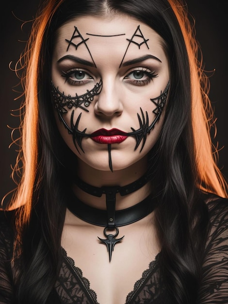 Gothic Beauty Stunning Portrait of a Woman Adorned in Intricate Black Paint