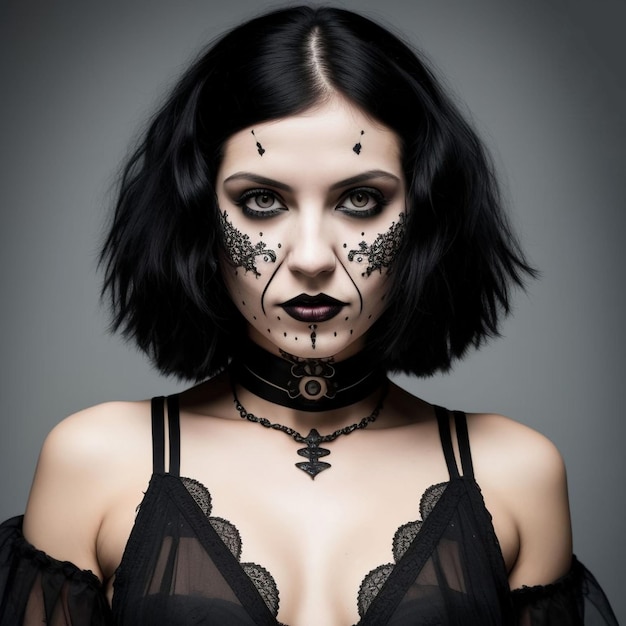 Gothic Beauty Stunning Portrait of a Woman Adorned in Intricate Black Paint