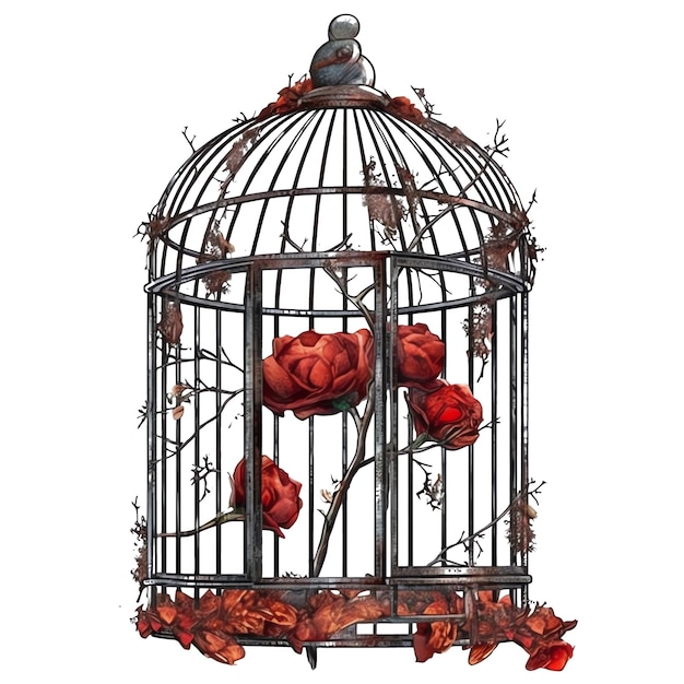 Gothic bird cage watercolor illustration