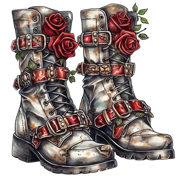 Gothic Boots watercolor illustration