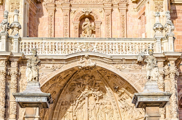 Gothic cathedral of Astorga Castile and Leon Spain with added elements from later styles NeoClassicist cloister Baroque towers capitals and facade and the Renaissance portico