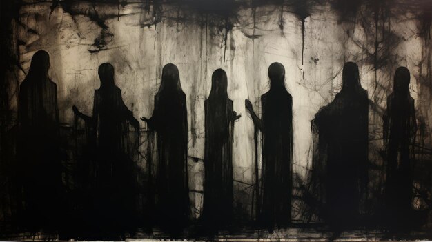 Photo gothic chiaroscuro a bold and stark black and white painting of ghouls