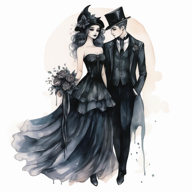 Photo gothic couple watercolor clipart