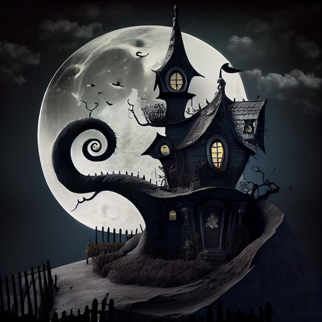 Gothic dark home spooky haunted house illustration