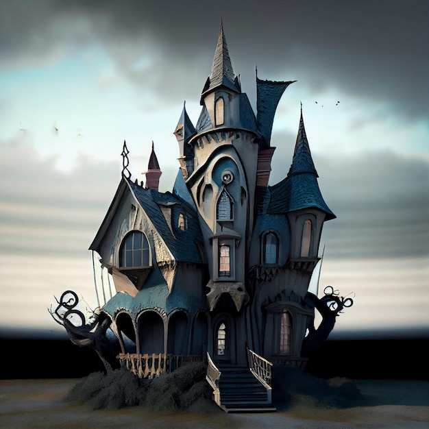 Gothic dark home spooky haunted house illustration