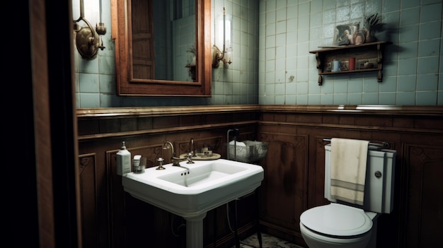 Photo gothic dark and moody bathroom with wood paneling