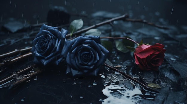Photo gothic dark and moody roses in rain a narrativedriven visual storytelling