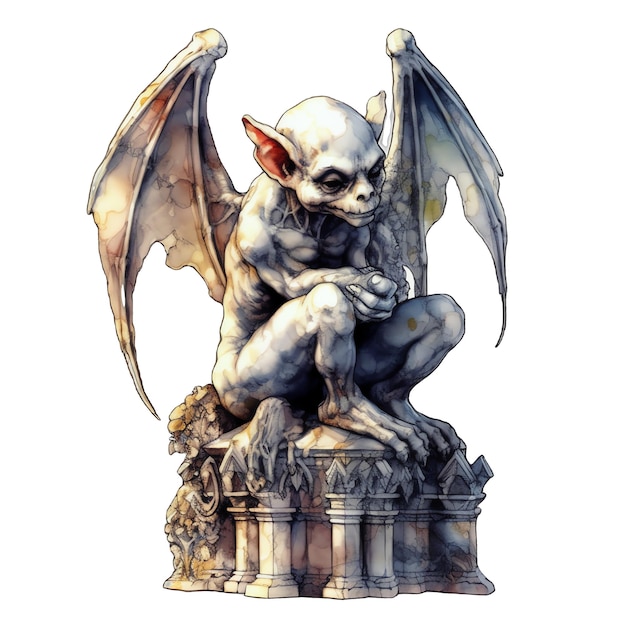 Gothic demon statue watercolor illustration