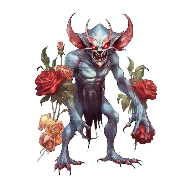 Gothic demon watercolor illustration