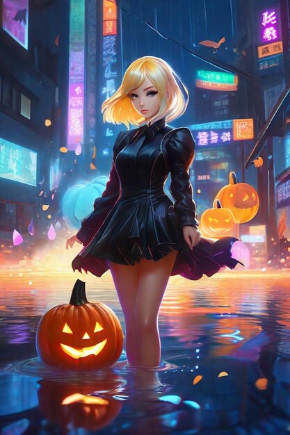 Gothic Fantasy Unleashed Dynamic Korean Anime Girl in Halloween Tube Dress