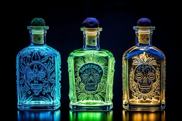 Foto glow gotico tequila sullo sfondo nero