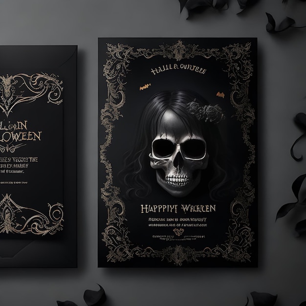 Gothic Halloween Invitation Mockup on Black Background