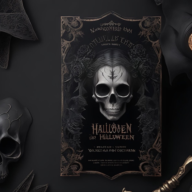 Gothic Halloween Invitation Mockup on Black Background
