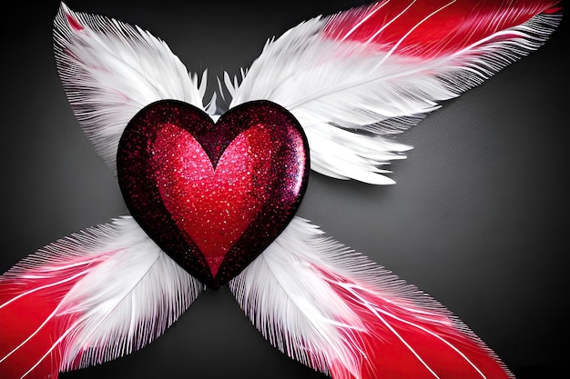 Gothic Heart Illustration with Feathers for a Lover's IdeaxA