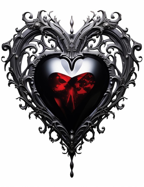 Photo gothic heart with red heart and black frame generative ai