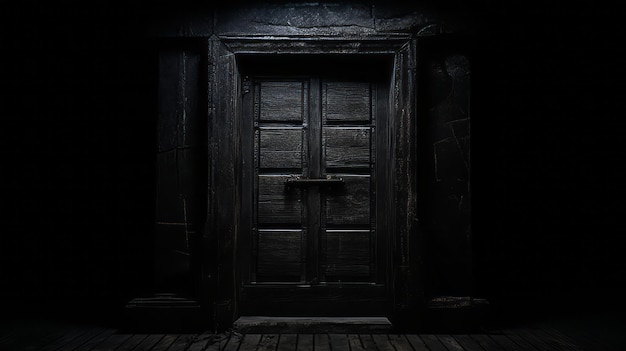 Photo gothic horror ominous wooden door on dark background