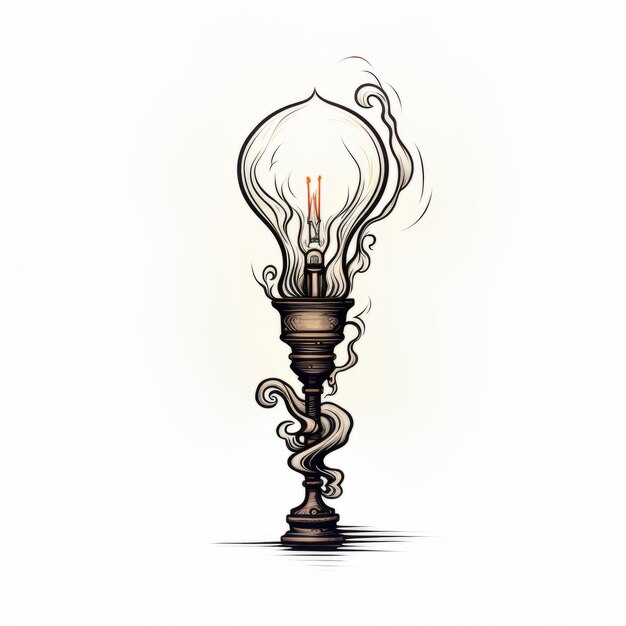Gothic Illustration Of Swirling Smoke Lightbulb Detailed Character Design