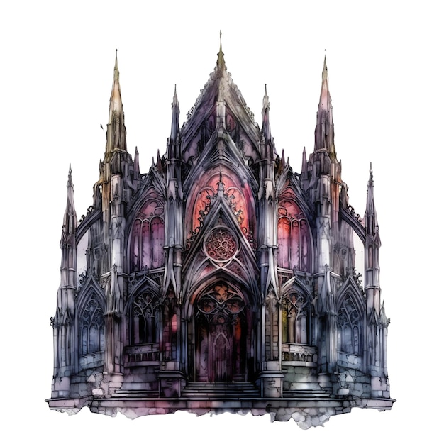 Gothic mantion watercolor illustration