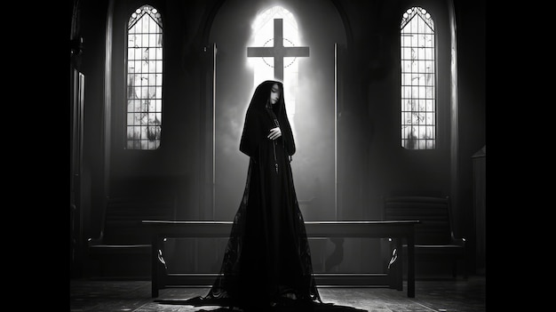 gothic noir catholic nun in church