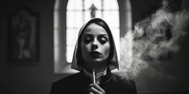 gothic noir catholic nun in church