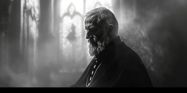 gothic noir catholic priest in church